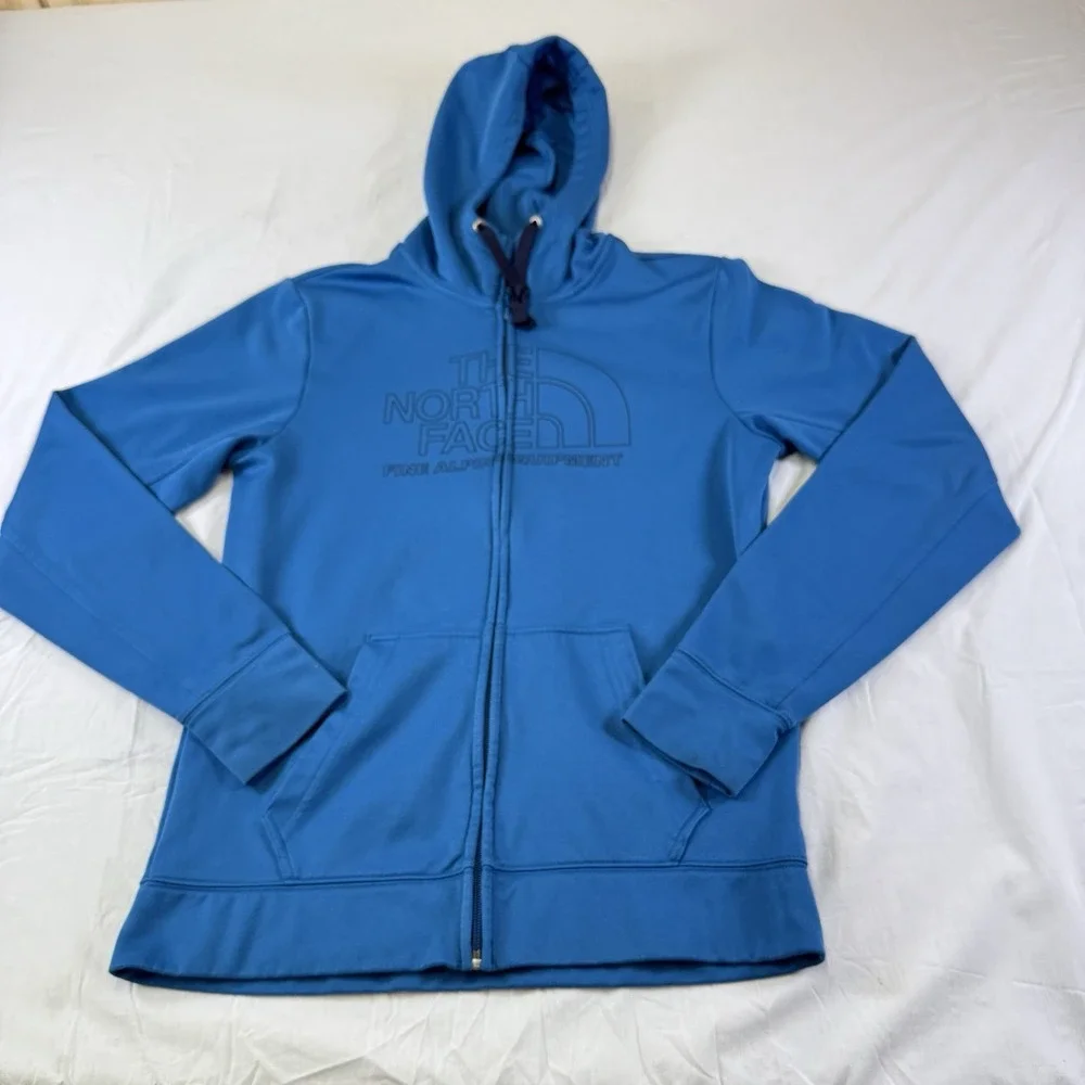 The‎ North Face Knit Sweater Fleece Full Zip Logo Hoodie Men's Small Aqua Blue